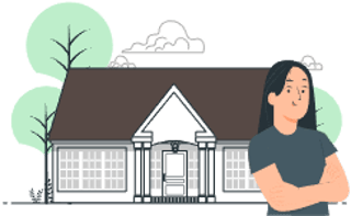 Ilustração de uma mulher na frente de uma casa